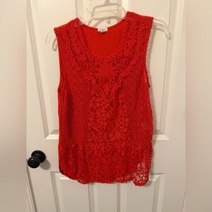 Red Lace Overlay Sleeveless Tank by Tiny at Anthropologie